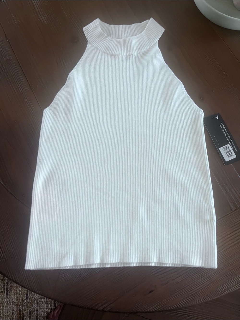 Olivia Grey Ribbed Mock Neck Tank Top -White Size L NWT